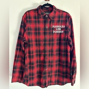 *SOLD* A**holes Live Forever Red/Black Embroidered Flannel Men’s Size Large